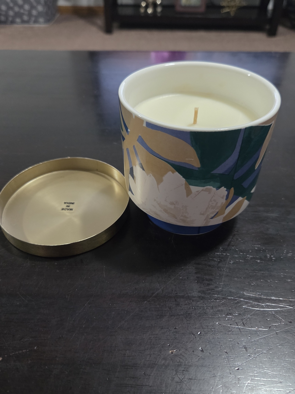 Citrus Scented Candle in Decorative Ceramic Jar - Multicolor